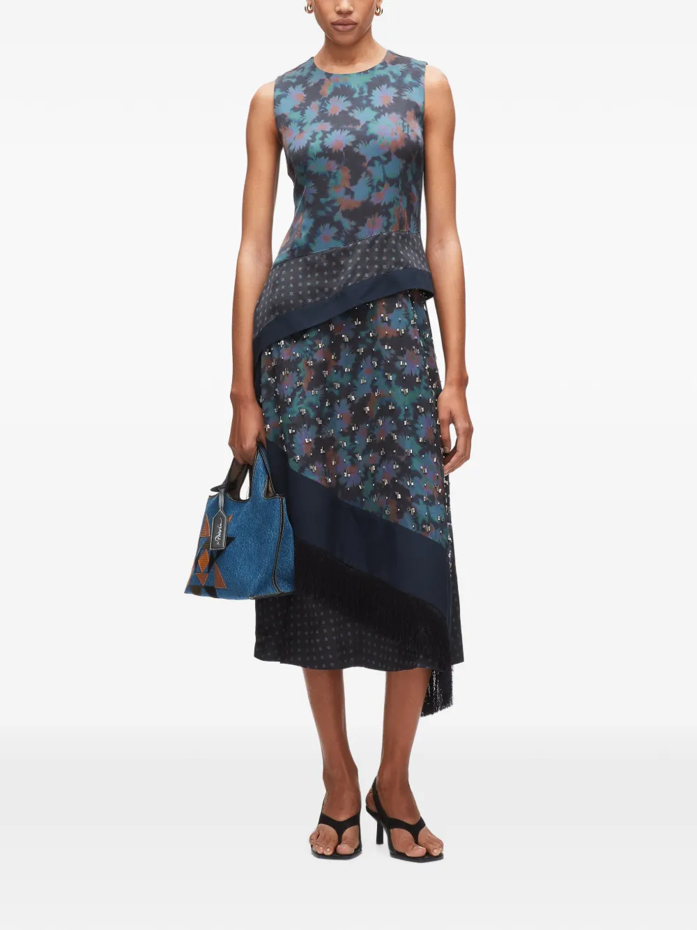 3.1 Phillip Lim Desert Flower gelaagde asymmetrische midi-jurk Blauw