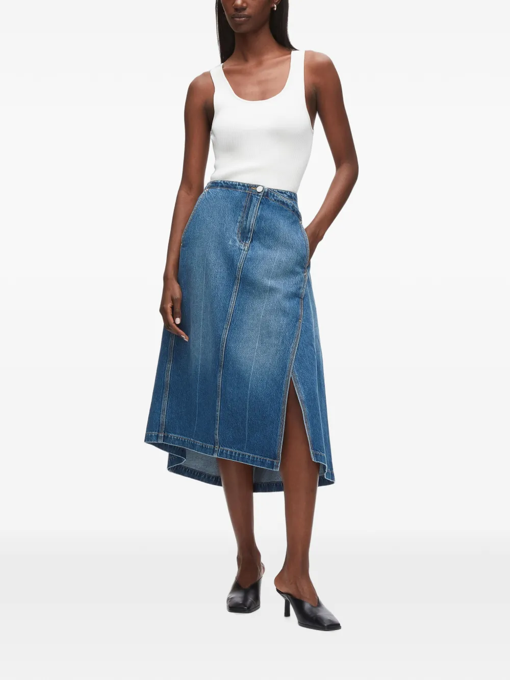 3.1 Phillip Lim Denim midi-rok met asymmetrische zoom Blauw