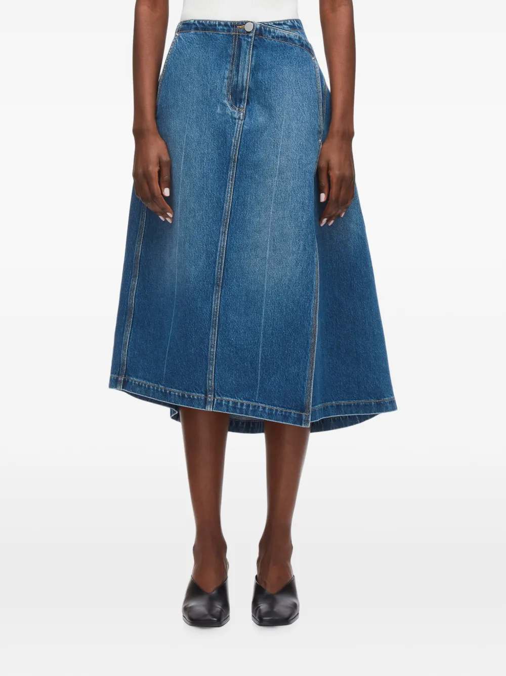 3.1 Phillip Lim Denim midi-rok met asymmetrische zoom Blauw