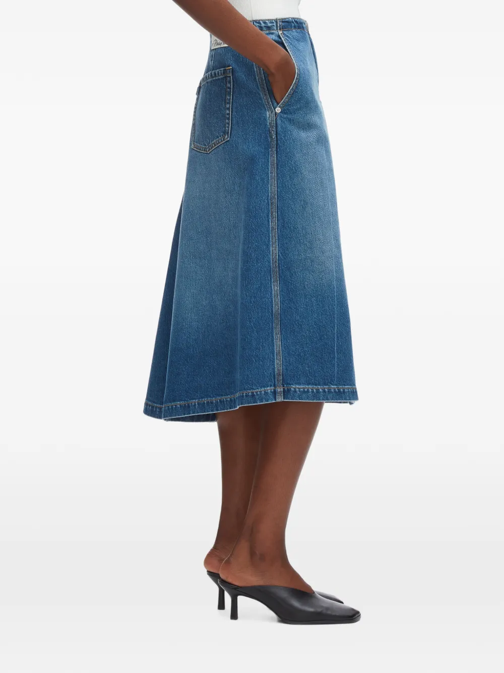 3.1 Phillip Lim Denim midi-rok met asymmetrische zoom Blauw