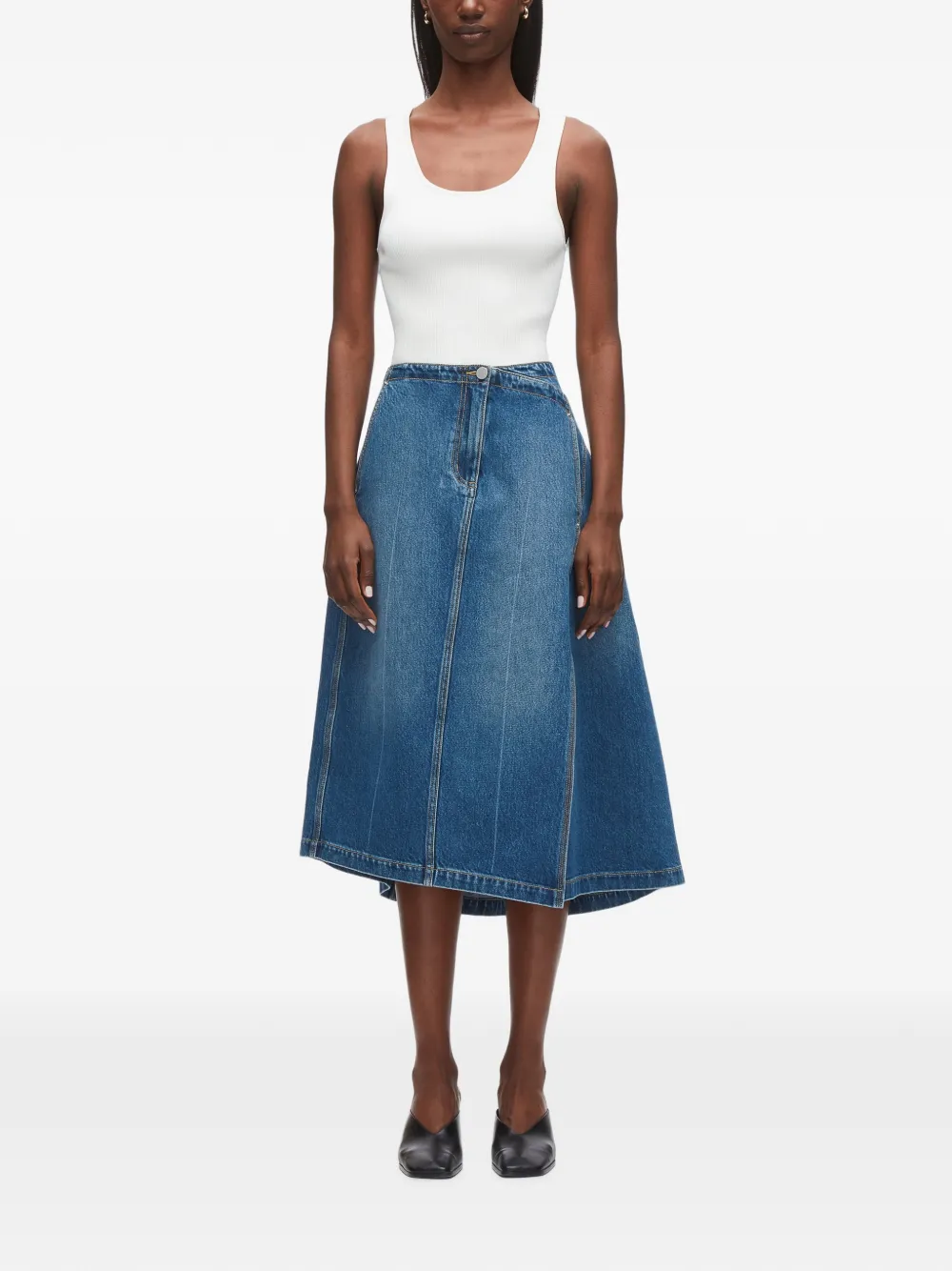 3.1 Phillip Lim Denim midi-rok met asymmetrische zoom Blauw