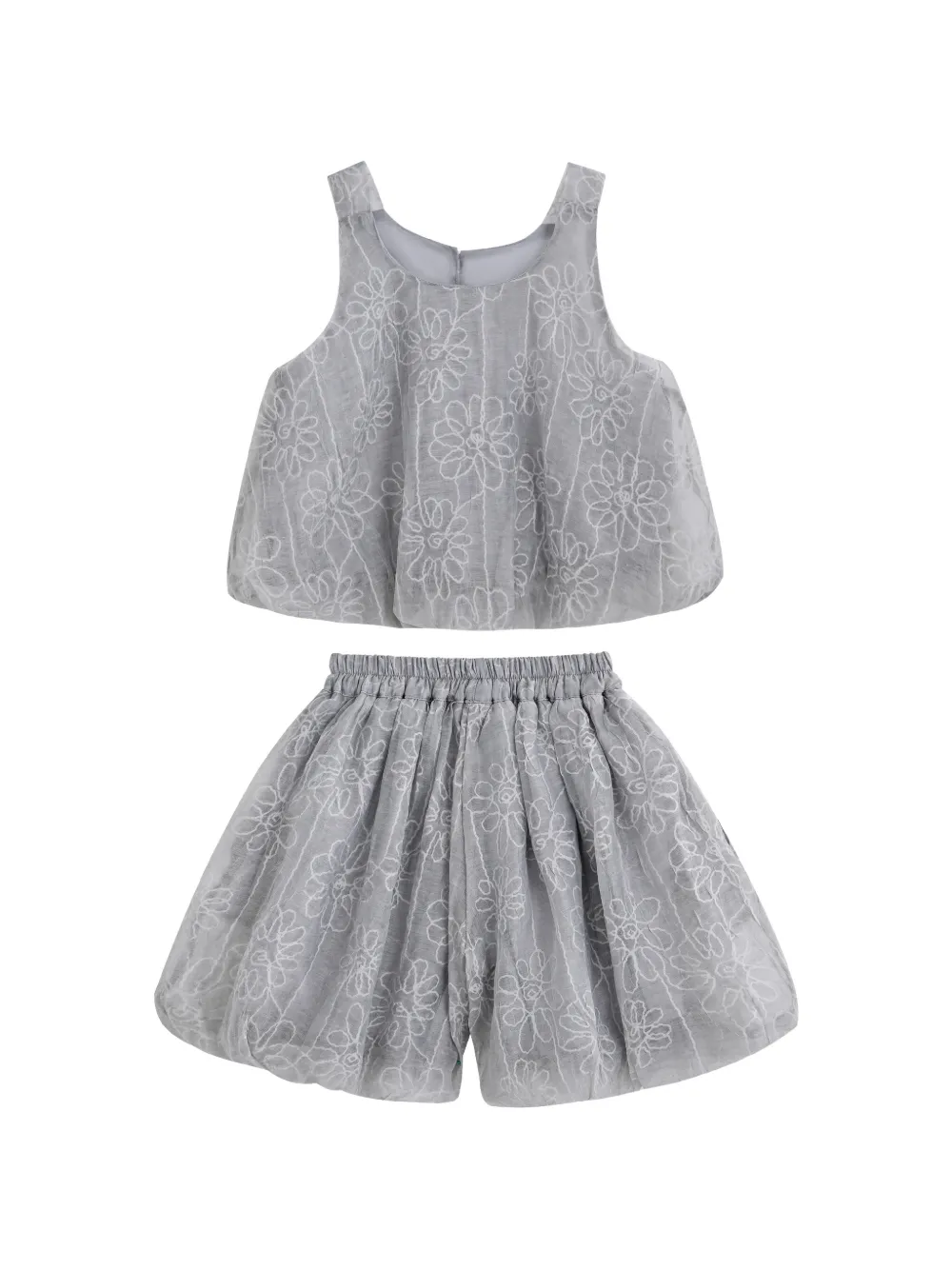 Sweet Cactus floral-embroidered shorts set - Grey