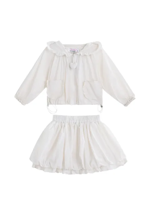 Sweet Cactus heart-motif ruffled-trim skirt set
