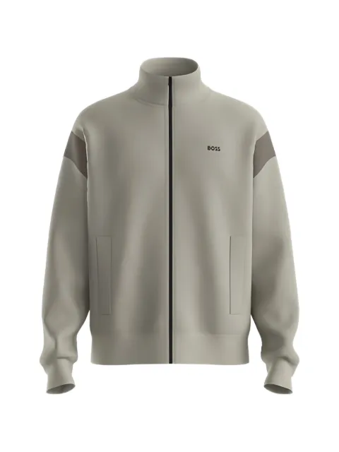 BOSS zippered cotton-blend sweatshirt with contrast inserts