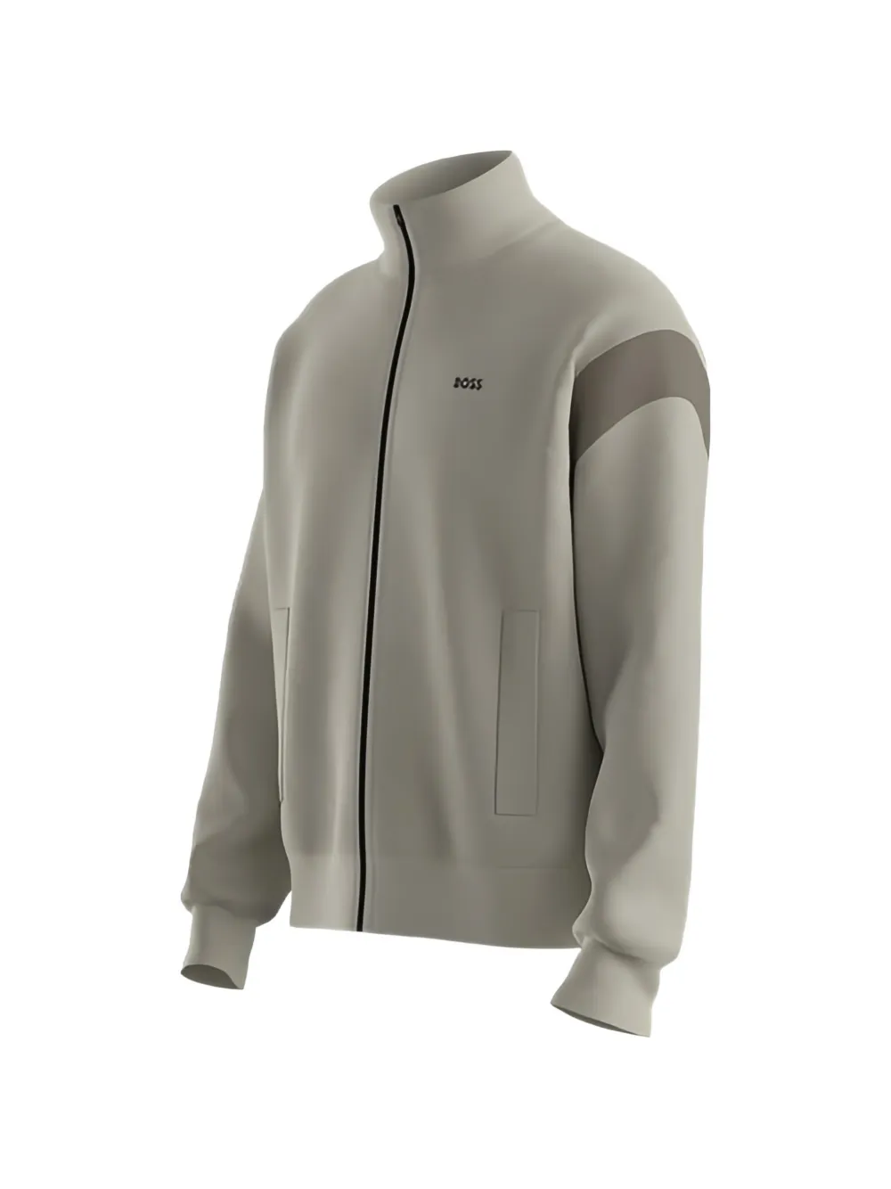 BOSS Sweater van katoenblend met contrasterende inzetstukken en rits Beige