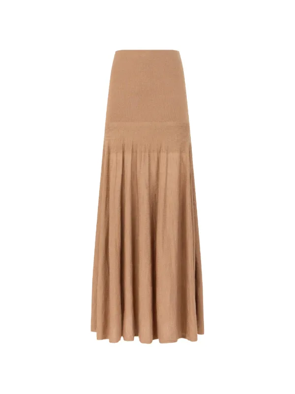 Rabanne Fine-knit Pleated Maxi Skirt in Neutrals