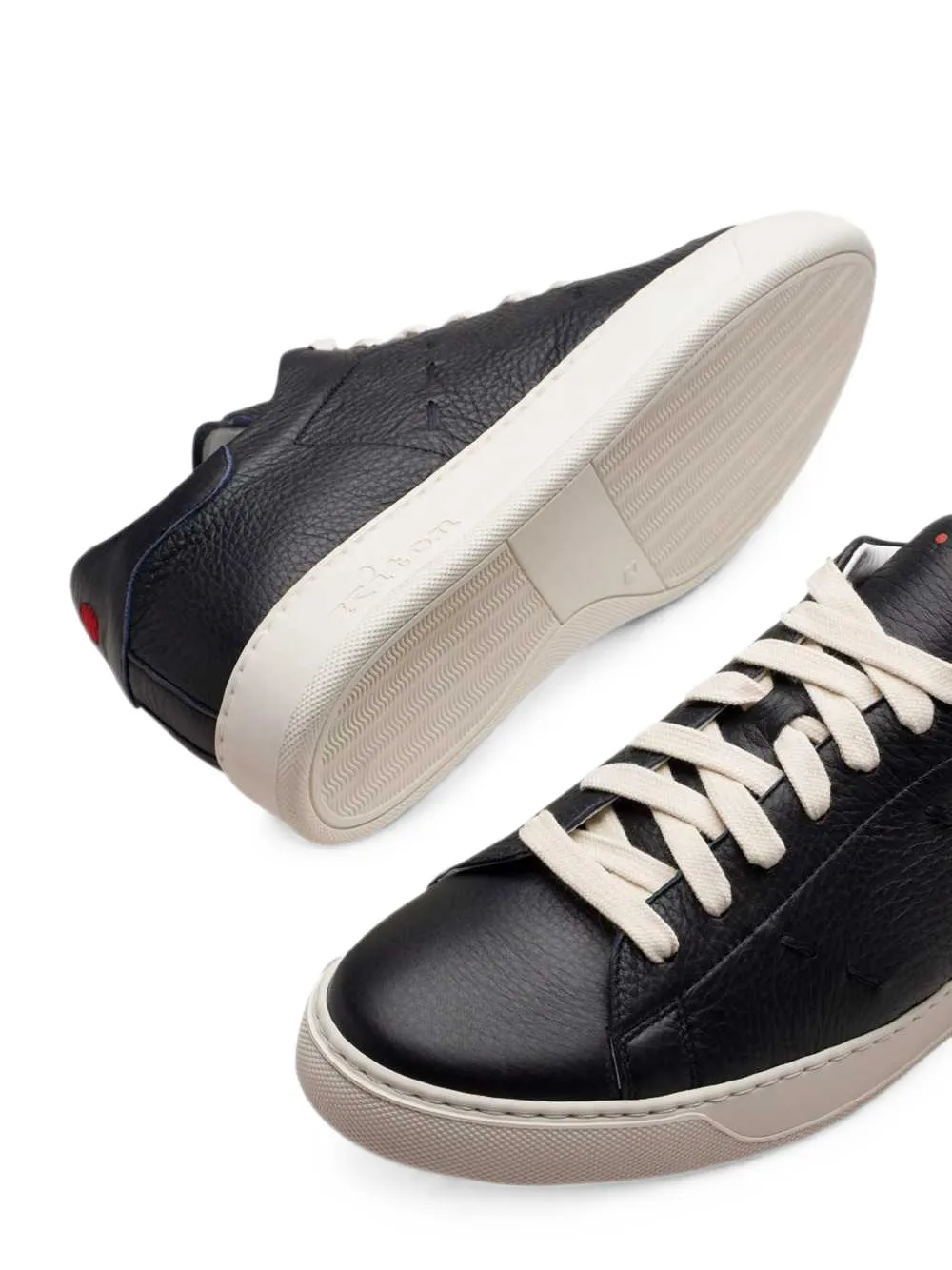 Kiton cross-stitch leather sneakers Zwart