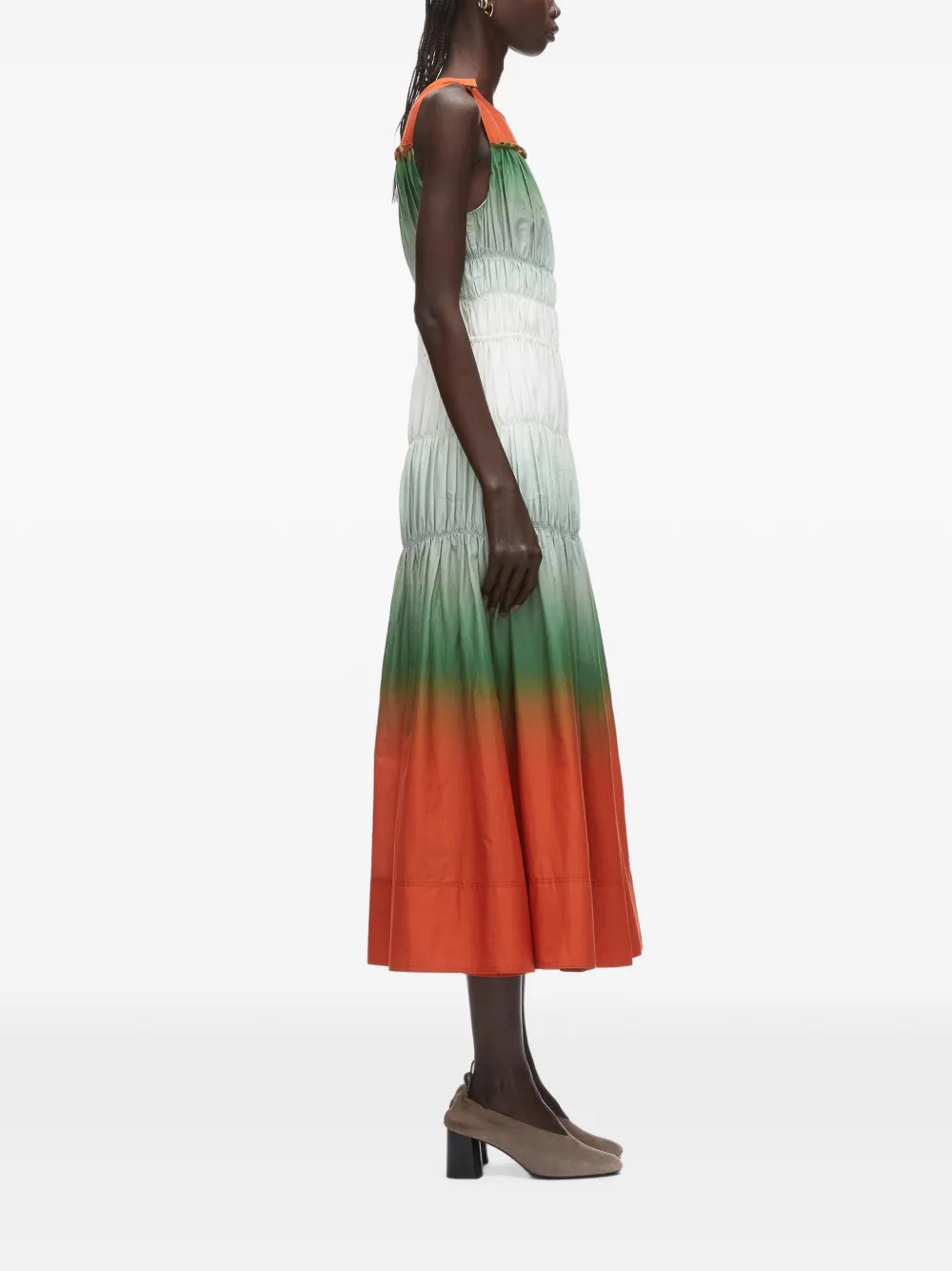 3.1 Phillip Lim Ombré Voile gesmockte midi-jurk Oranje