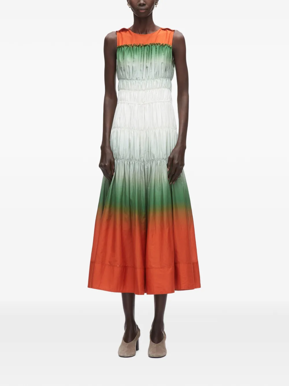 3.1 Phillip Lim Ombré Voile gesmockte midi-jurk Oranje