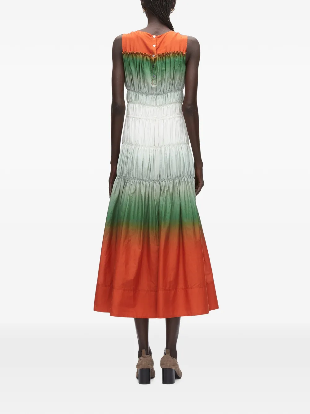 3.1 Phillip Lim Ombré Voile gesmockte midi-jurk Oranje