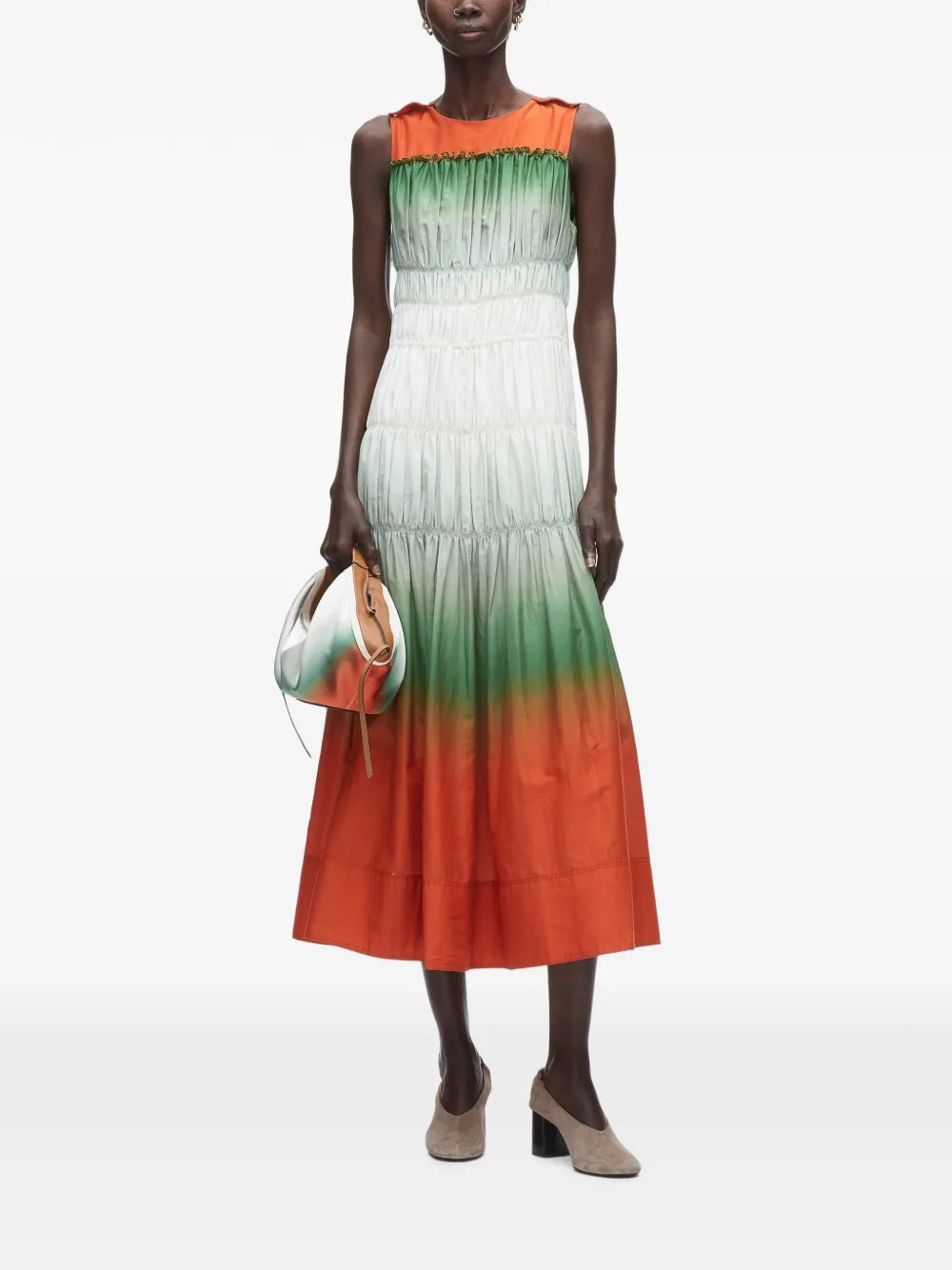 3.1 Phillip Lim Ombré Voile gesmockte midi-jurk Oranje