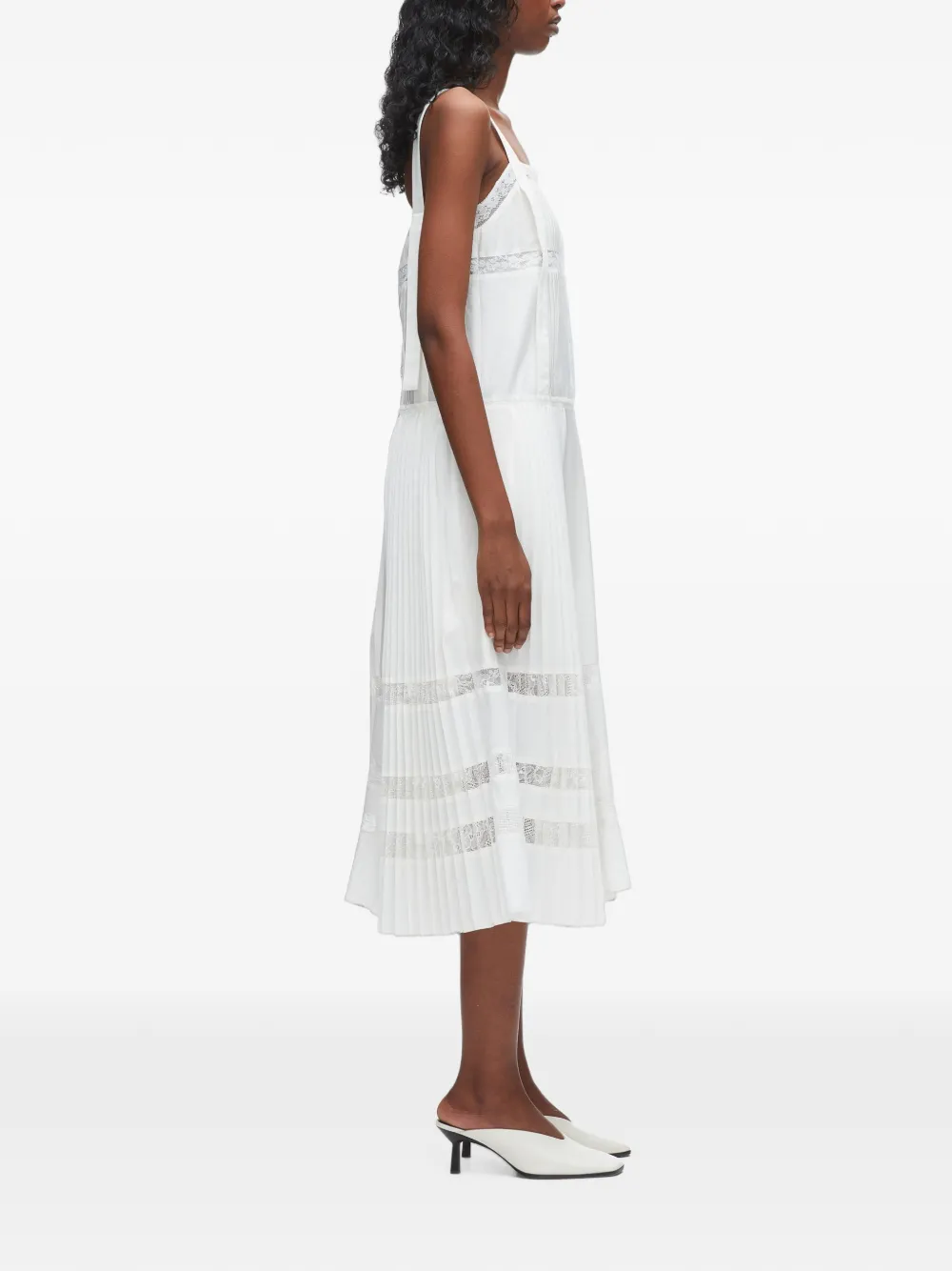 3.1 Phillip Lim Midi-jurk met plooien en kanten vlak Wit