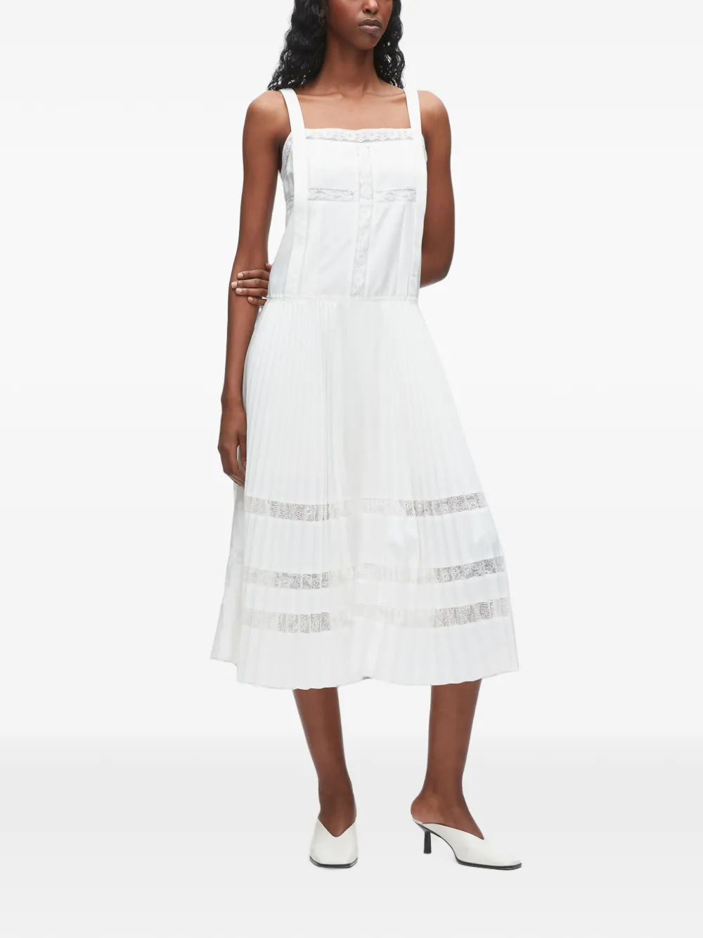 3.1 Phillip Lim Midi-jurk met plooien en kanten vlak Wit