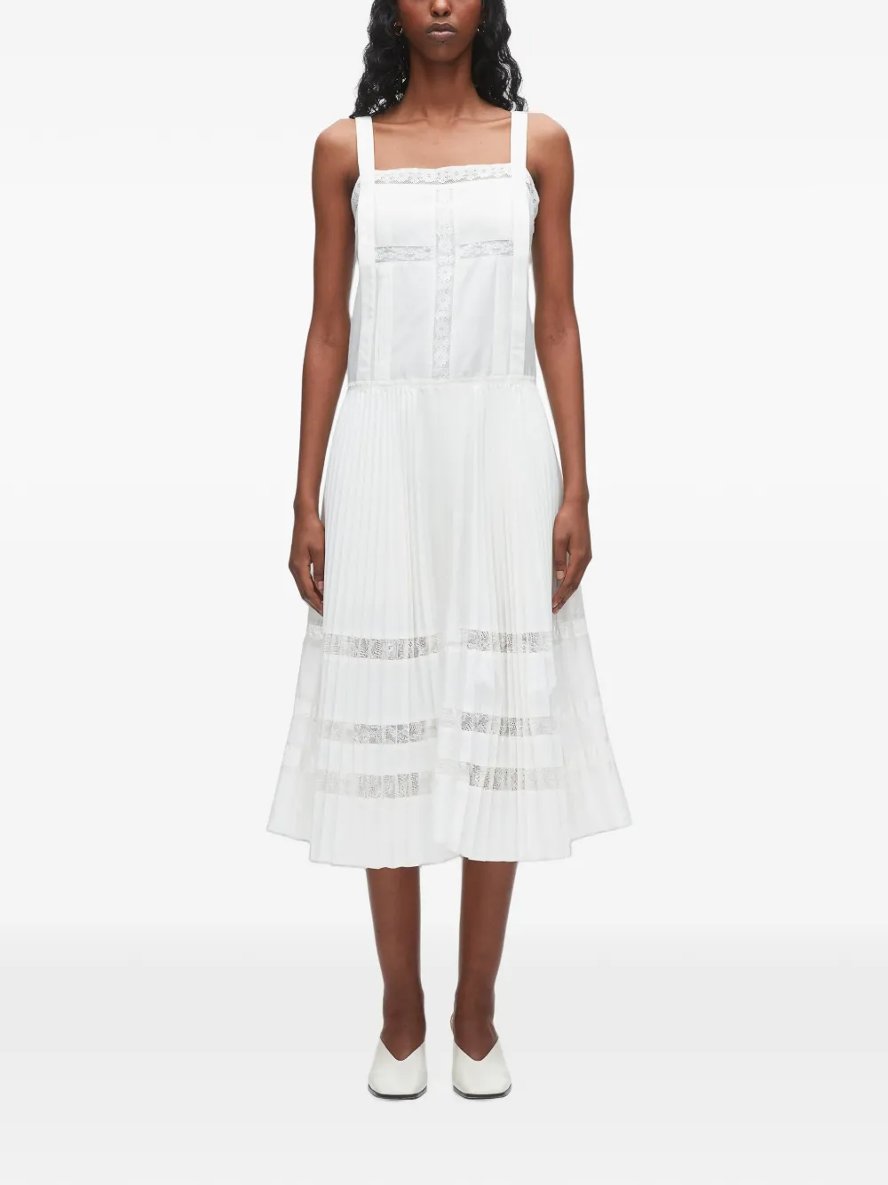 3.1 Phillip Lim Midi-jurk met plooien en kanten vlak Wit