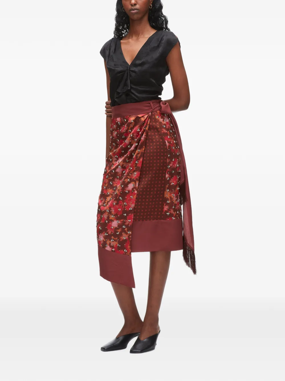 3.1 Phillip Lim Desert Floral midi-rok verfraaid met kristallen Rood