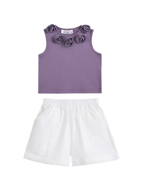 Sweet Cactus rosette lace-trim shorts set