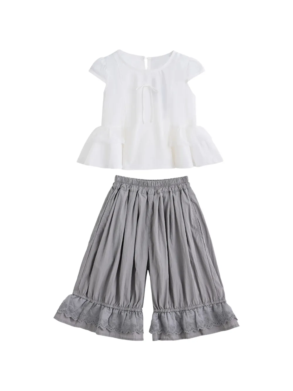 Sweet Cactus ruffled-trim shorts set - White