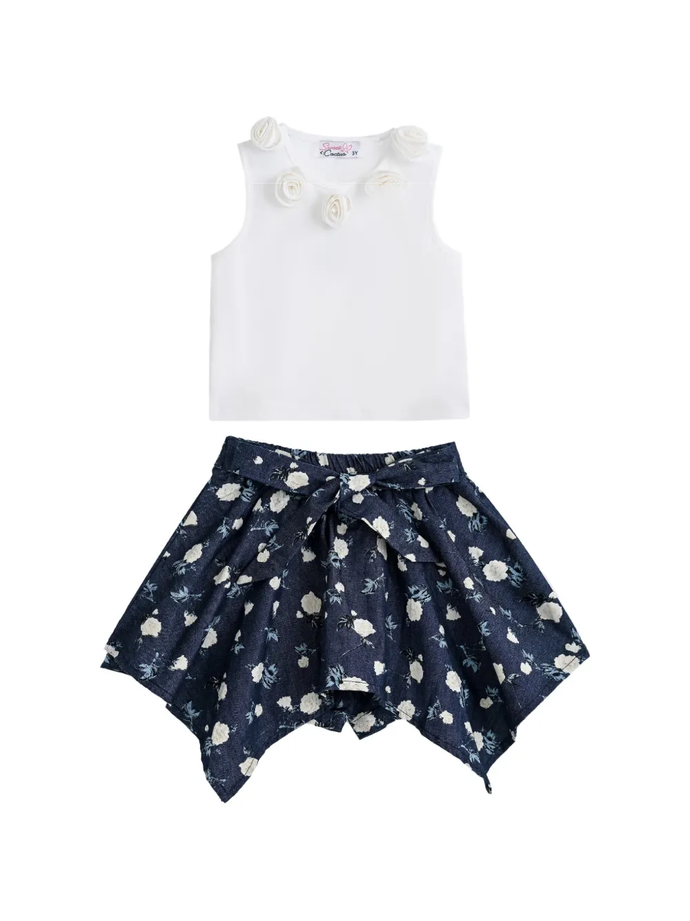 Sweet Cactus floral-print appliqué shorts set - Blue