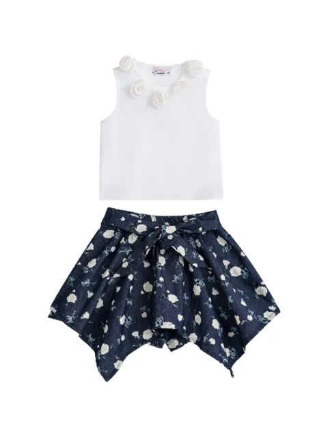 Sweet Cactus floral-print appliqué shorts set