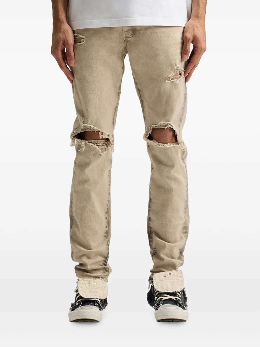 Purple Brand belt-loop distressed-effect jeans Beige