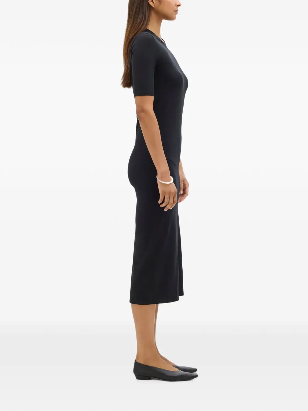 Another Tomorrow Midi-jurk met cropped mouwen Zwart