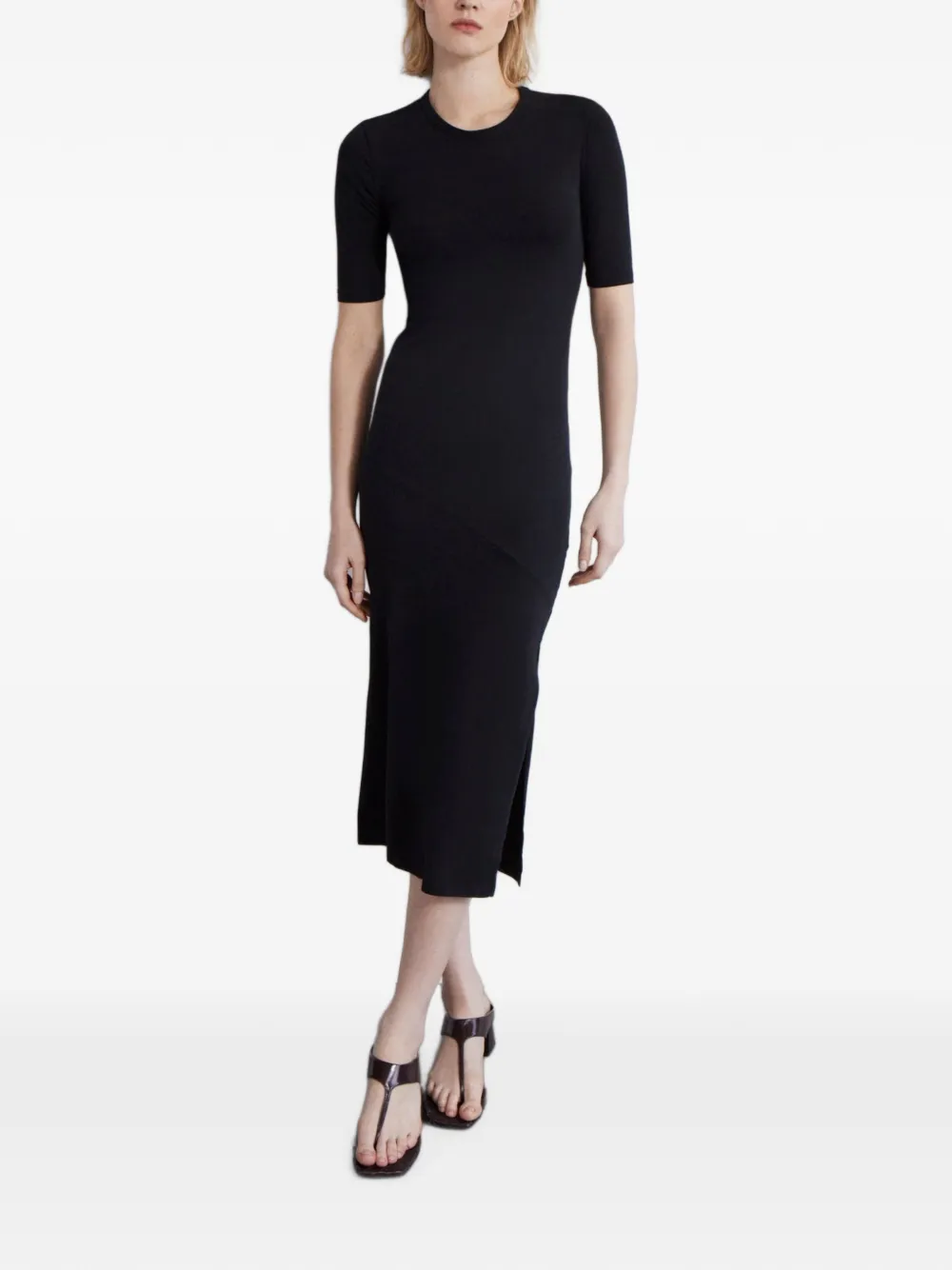 Another Tomorrow Midi-jurk met cropped mouwen Zwart