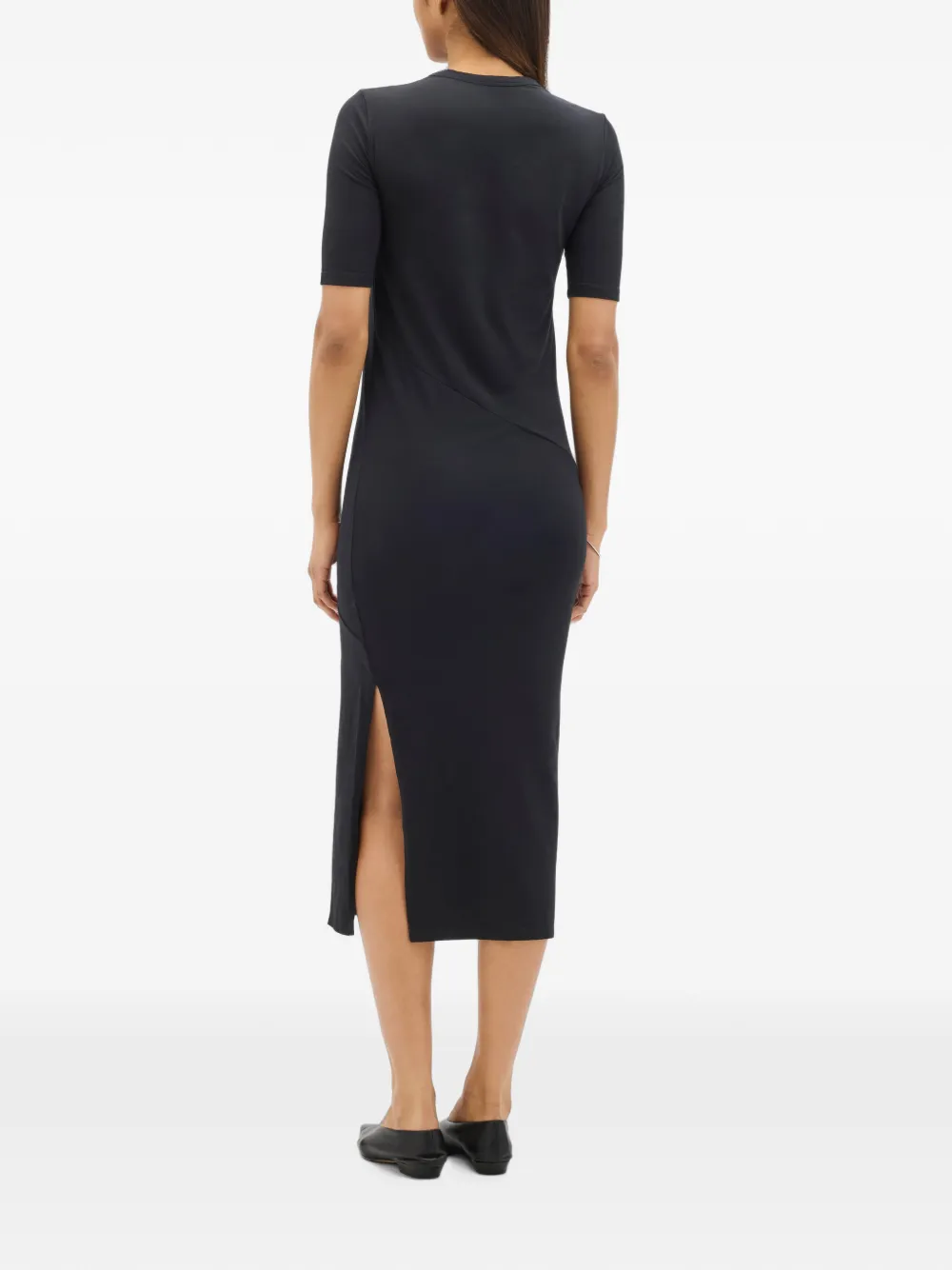 Another Tomorrow Midi-jurk met cropped mouwen Zwart