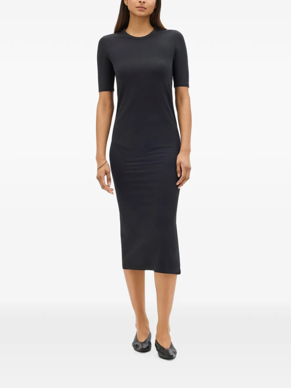 Another Tomorrow Midi-jurk met cropped mouwen Zwart