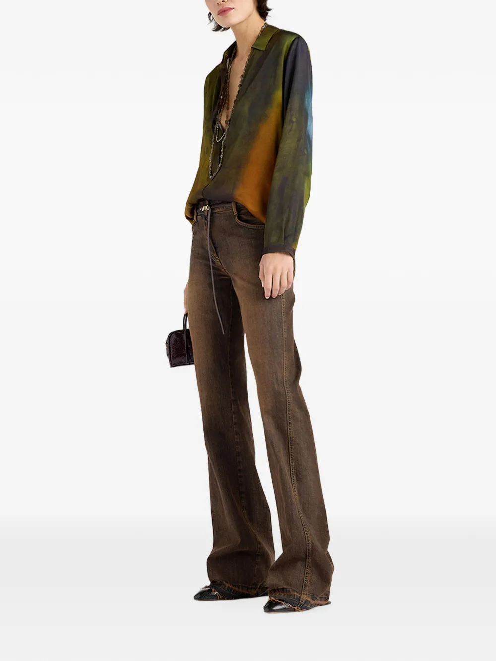 MOMONÌ Luis flared jeans met stonewashed-effect Bruin