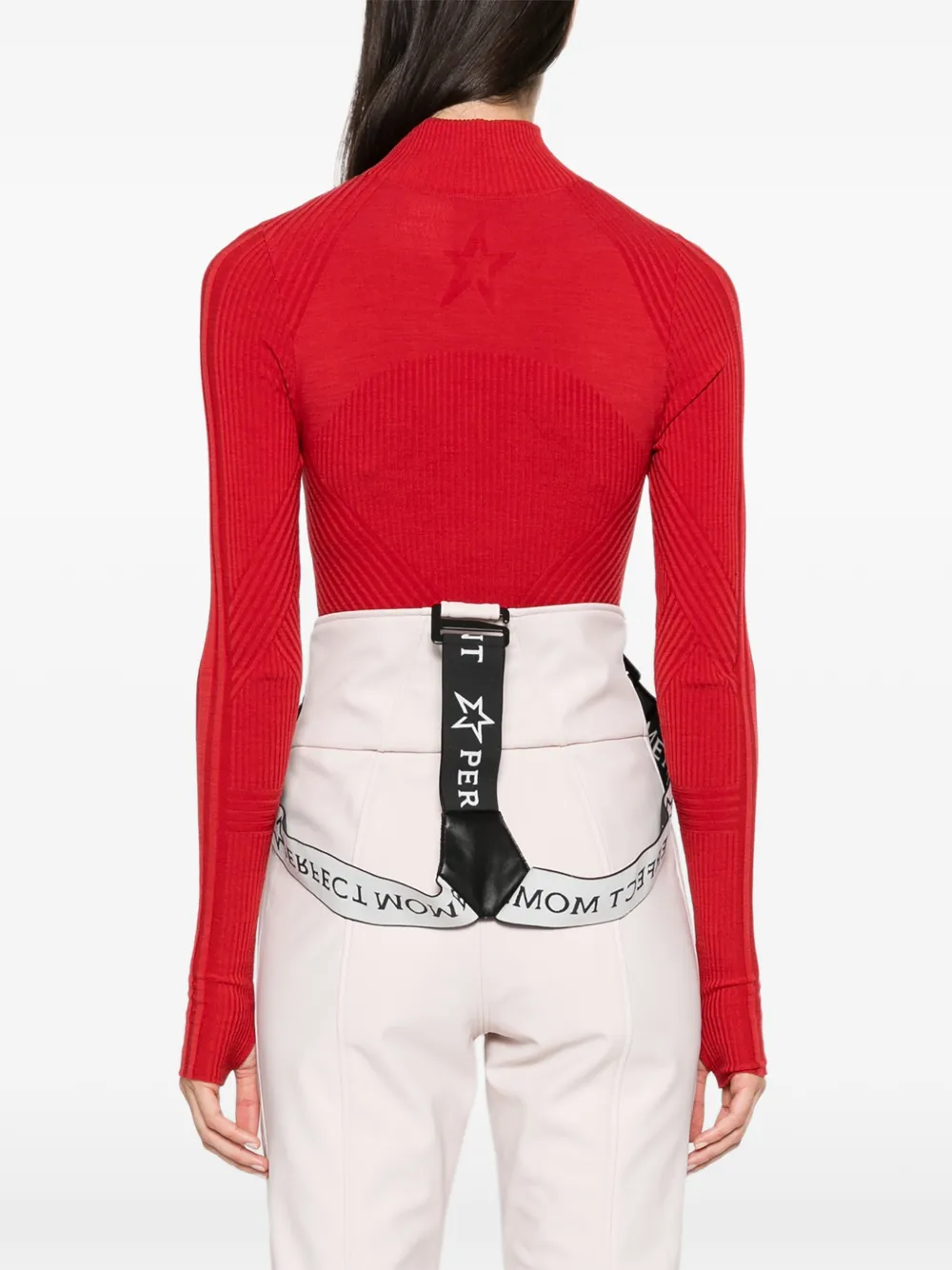 Perfect Moment ribbed-knit zip-up base layer Rood