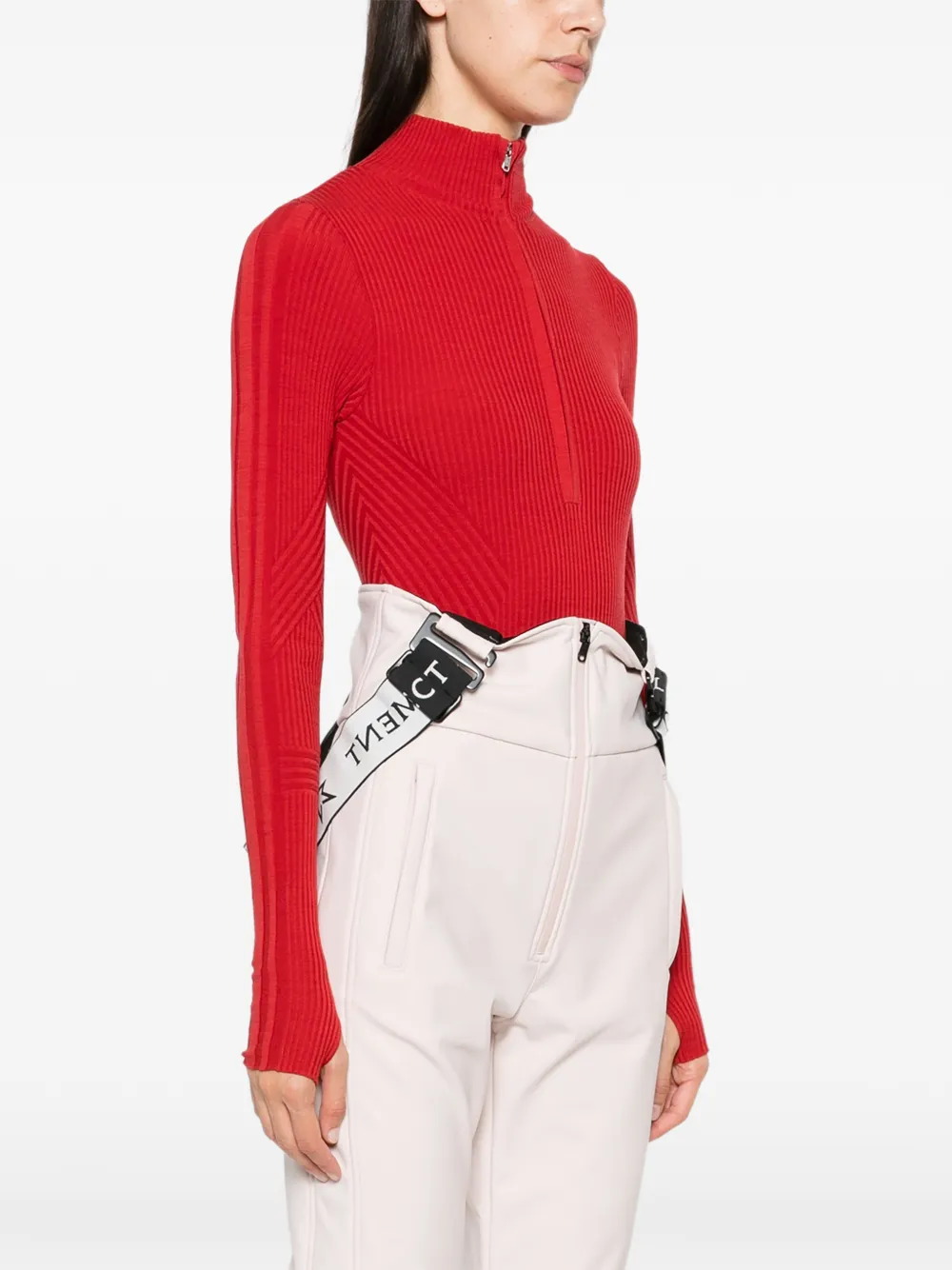 Perfect Moment ribbed-knit zip-up base layer Rood