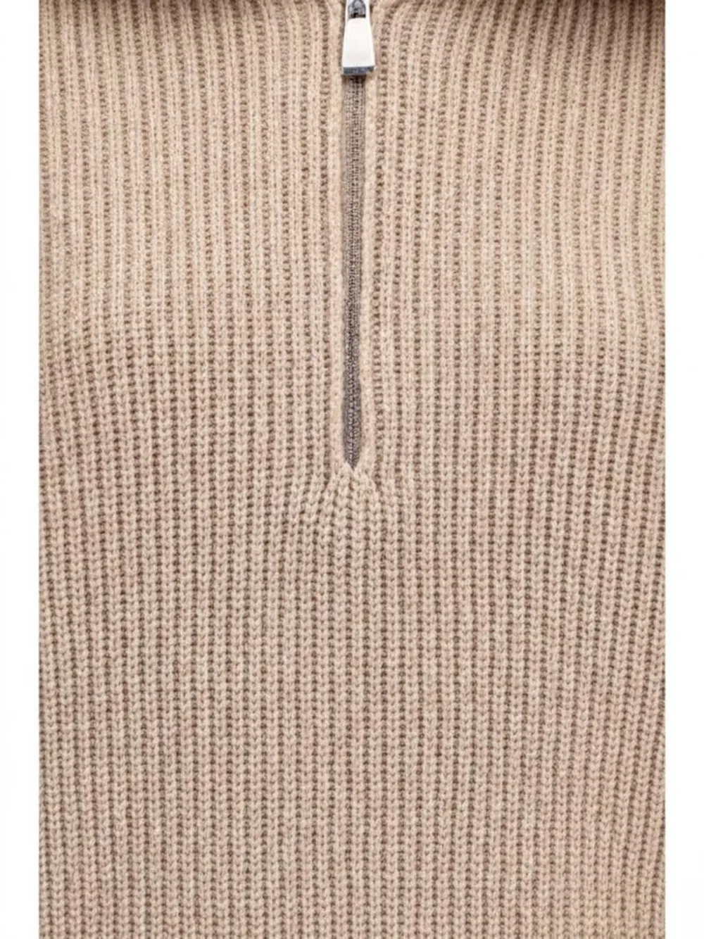 Malo Ribgebreide trui met kwartrits Beige