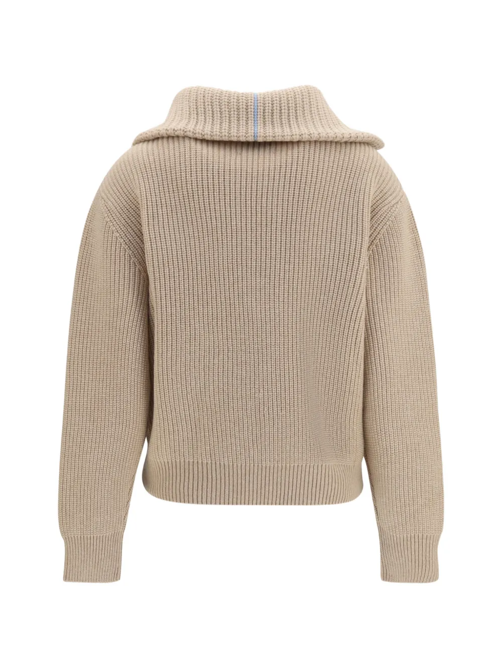 Malo Ribgebreide trui met kwartrits Beige