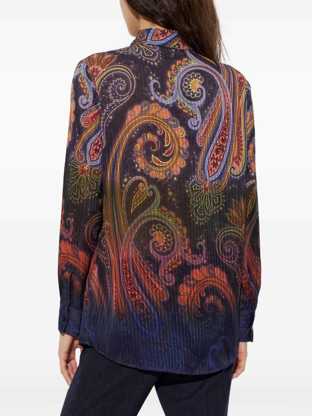 ETRO Paisley-print plissé-effect shirt Blauw