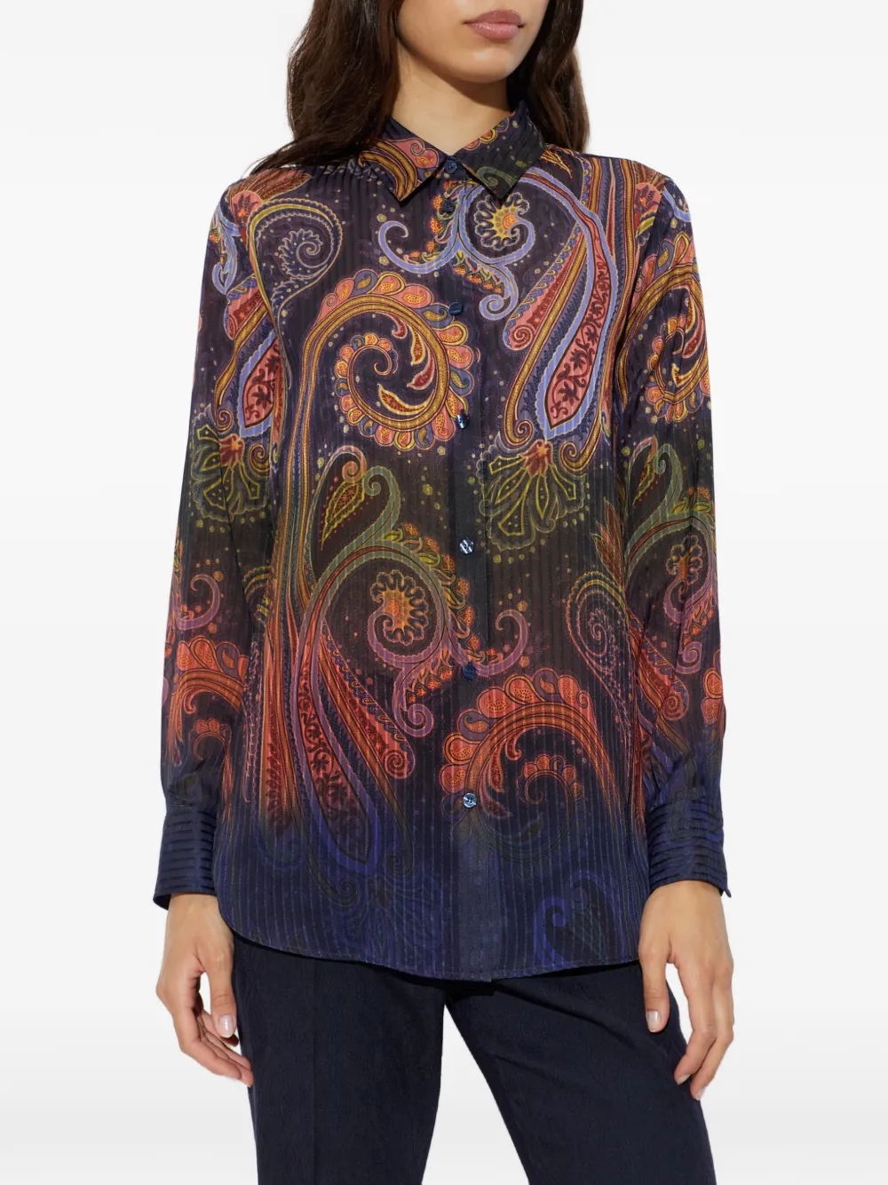 ETRO Paisley-print plissé-effect shirt Blauw