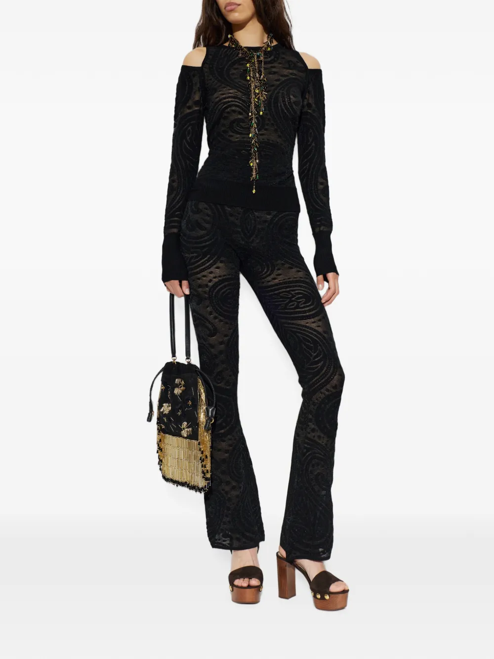ETRO Flared broek met Paisley-patroon54 Zwart