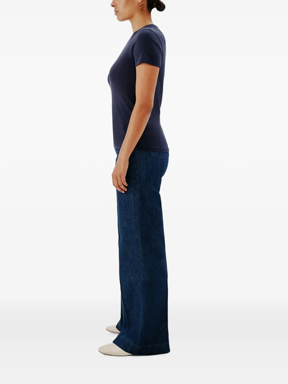 Another Tomorrow T-shirt met ronde hals Blauw