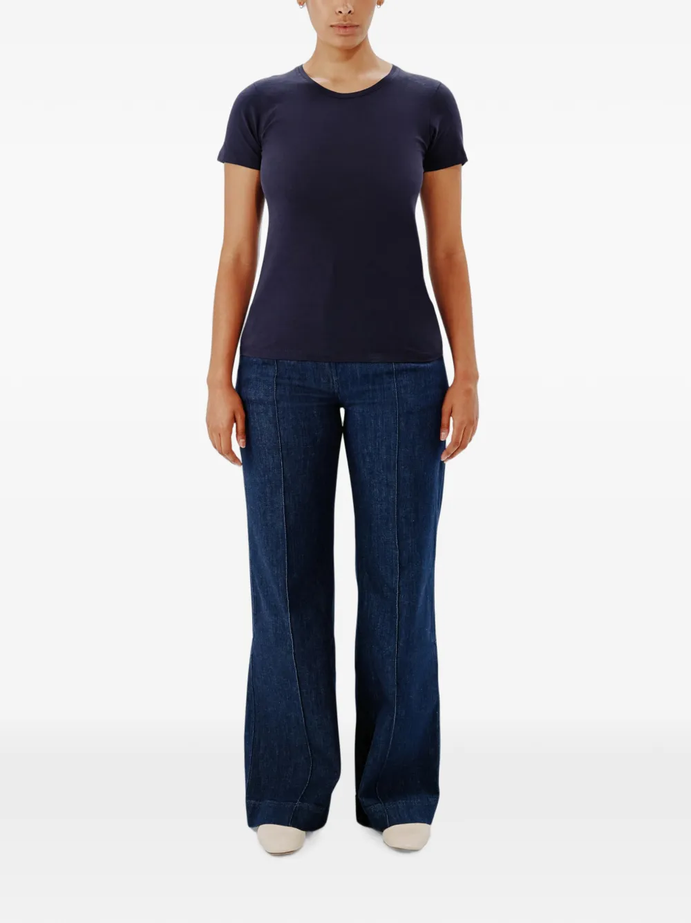Another Tomorrow T-shirt met ronde hals Blauw
