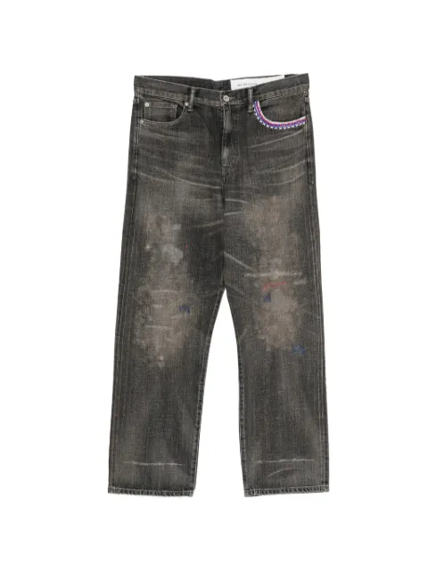 Neighborhood beaded distressed jeans