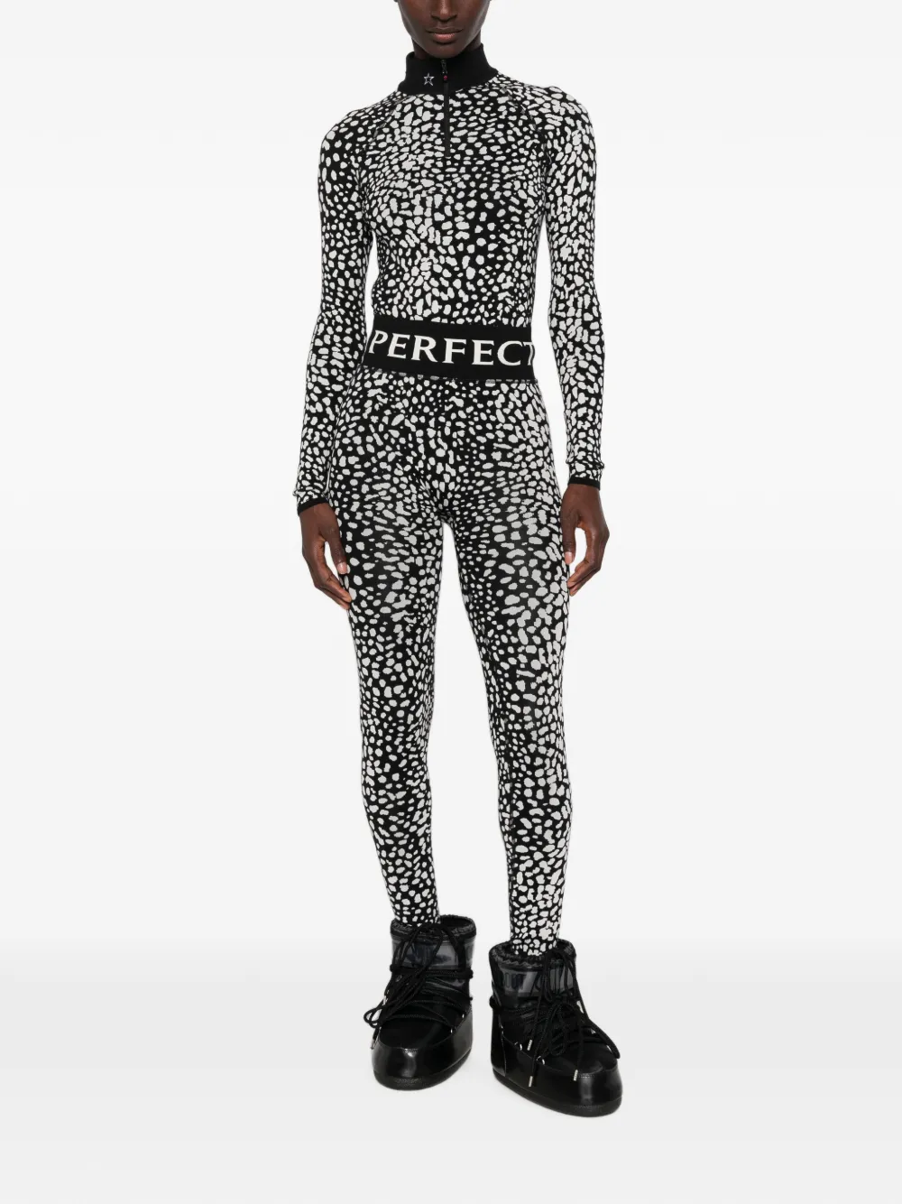 Perfect Moment Top met jacquard en luipaardprint Zwart