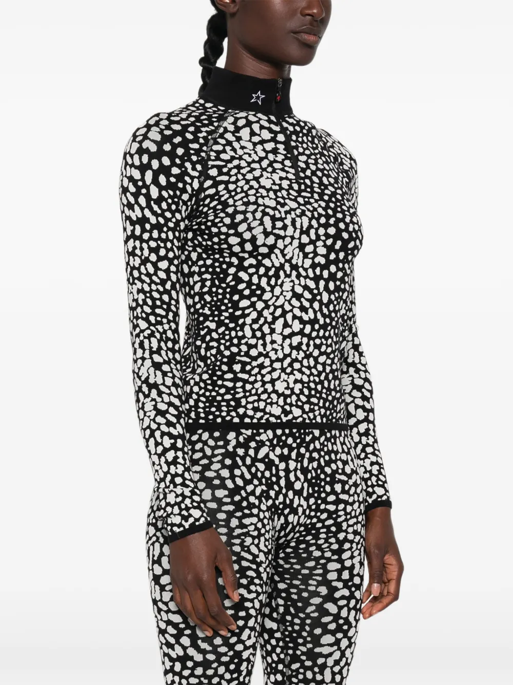 Perfect Moment Top met jacquard en luipaardprint Zwart