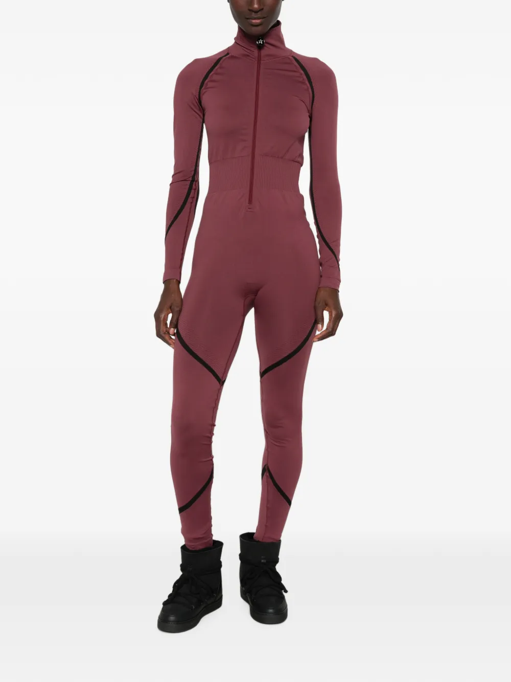 Perfect Moment Naadloze ski-jumpsuit met vlakken Rood