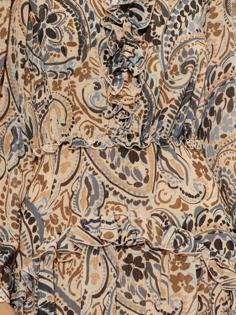 ETRO Jurk met paisley-print en ruches Beige