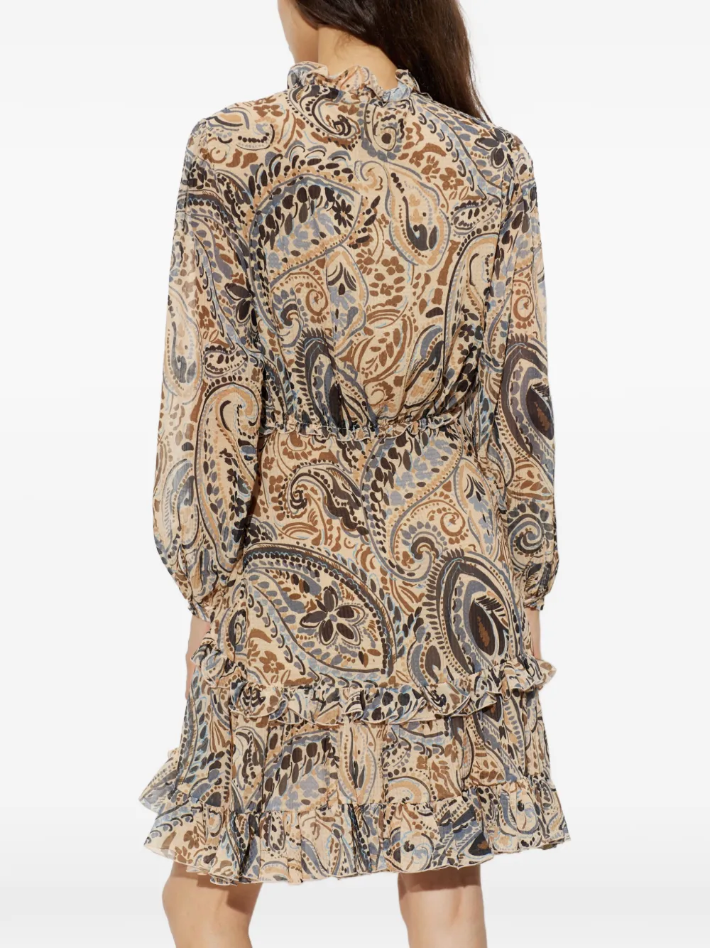 ETRO Jurk met paisley-print en ruches Beige