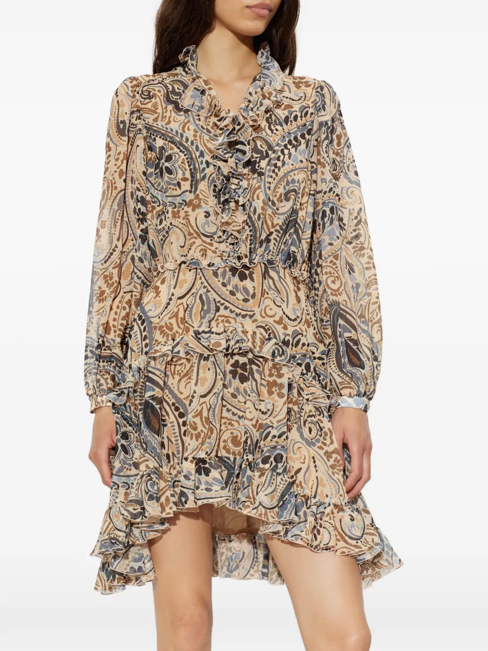 ETRO Jurk met paisley-print en ruches Beige