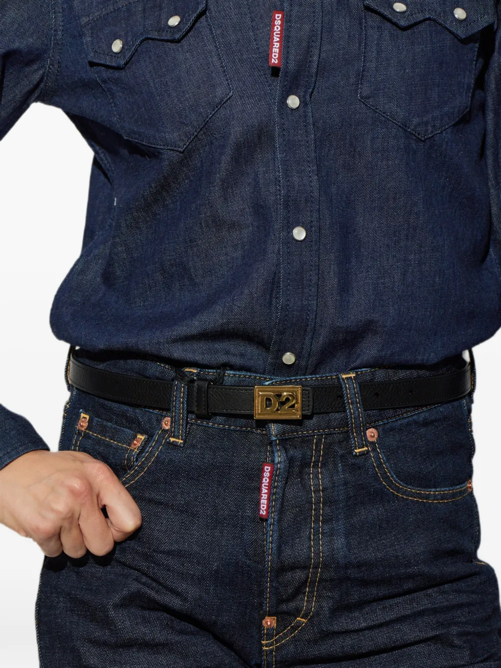 Dsquared2 D2 Plaque Leather Belt In Black