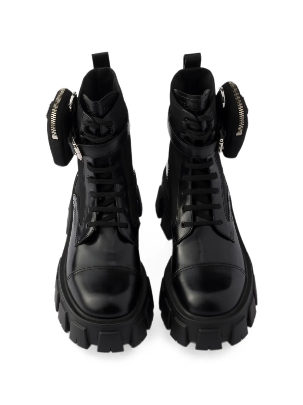 Prada Monolith leather and Re-Nylon boots with pouch Zwart