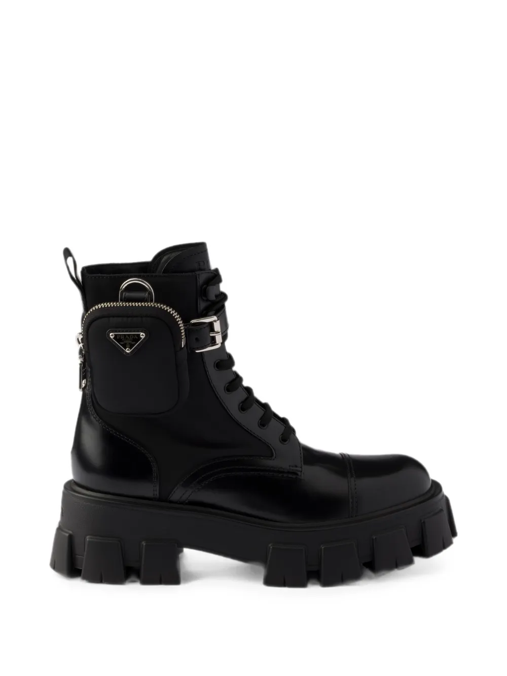 Prada Monolith leather and Re-Nylon boots with pouch Zwart