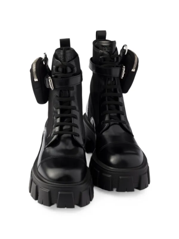 PRADA モノリスブーツ Prada モノリス レザー＆リナイロンブーツ | ブラック | FARFETCH JP