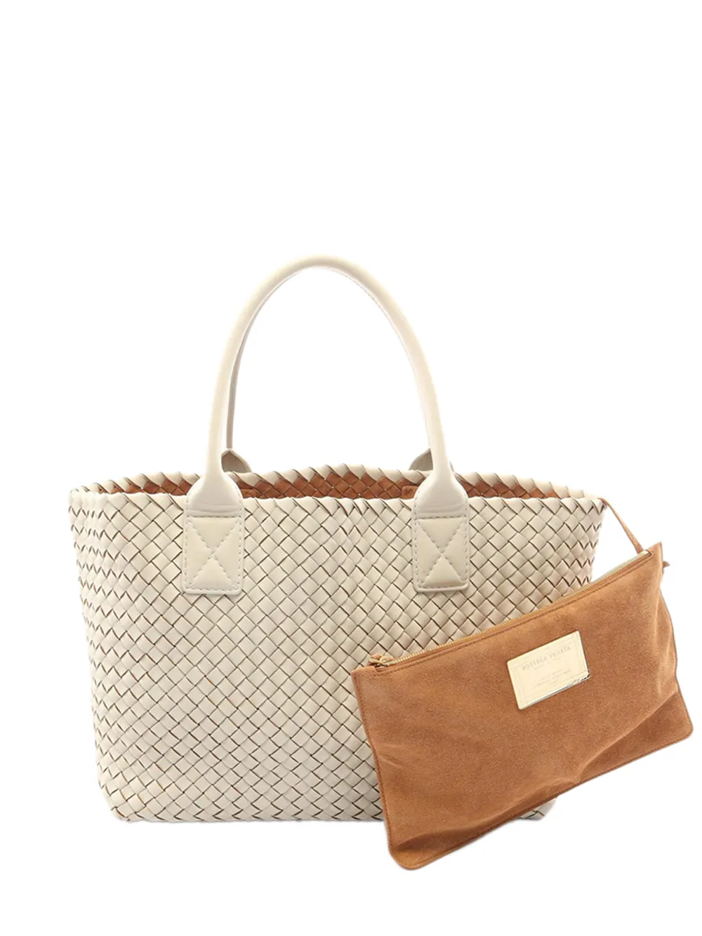 Bottega Veneta Pre-Owned 2012-2026 Small Lambskin Intreccio Cabat tote bag - White